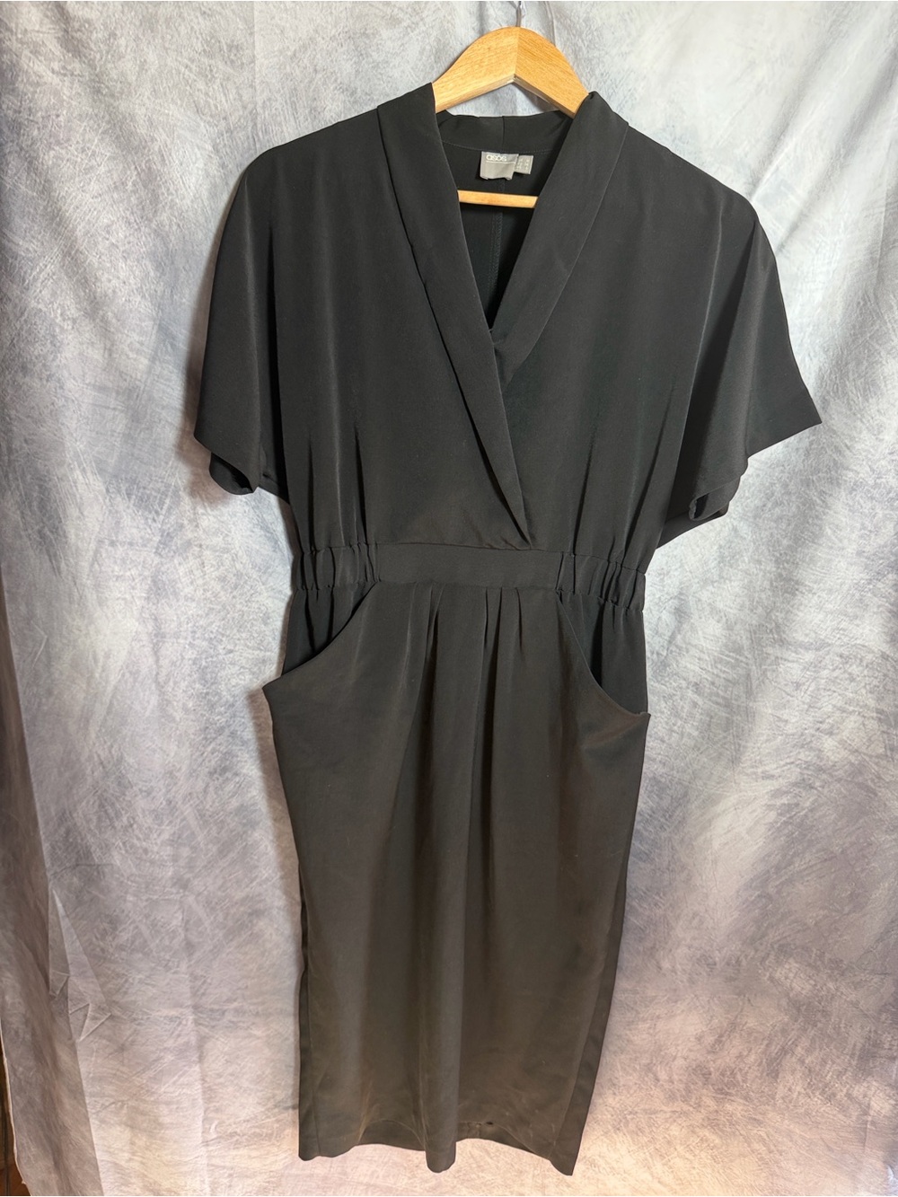 ASOS Black Midi Wrap-Style Dress with Pockets